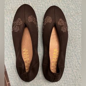 BARELY worn New York Transit black satin/rhinestone flats